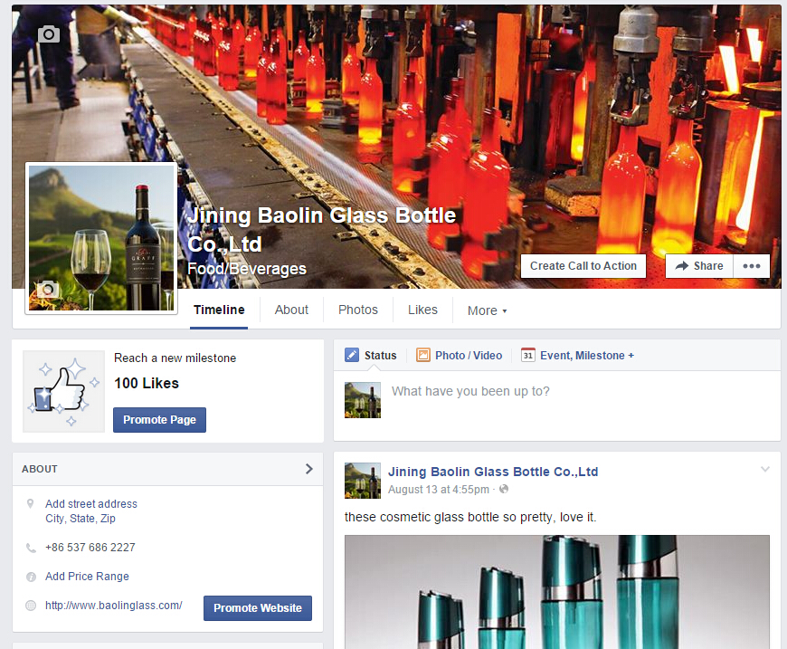 China glass bottle supplier baolin glass's facebook page