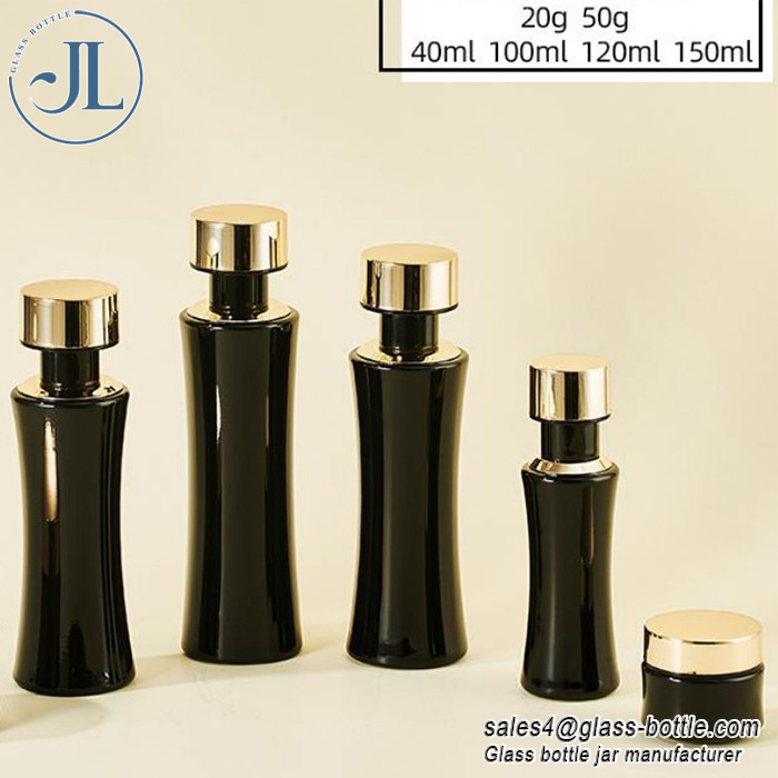 Luxury Black Slim Waist Glass Cosmetic Packaging Set