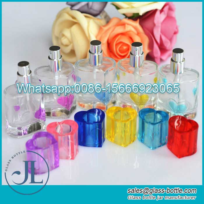 empty refillable mini heart shape glass perfume spray bottles