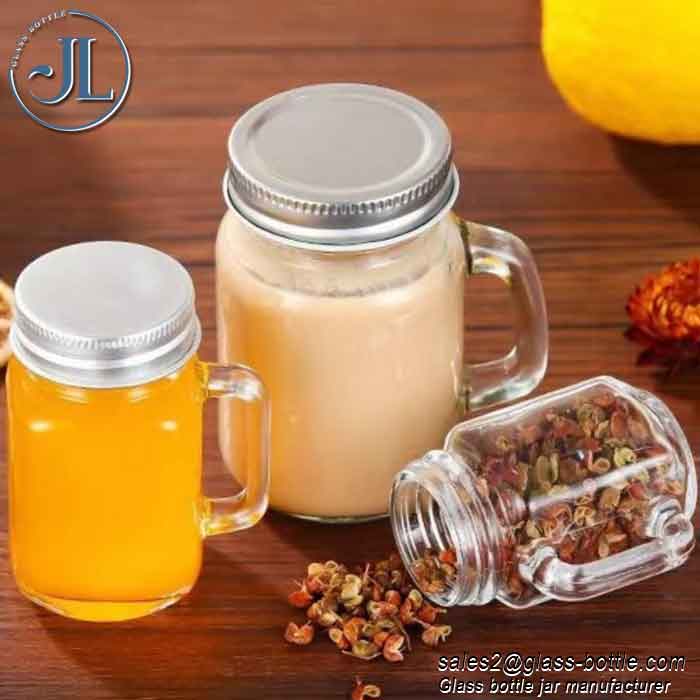 200ml clear beverage glass cup mason jar with handle and lids