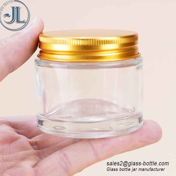70g glass cosmetic jar with golden aluminum cap for horse oil