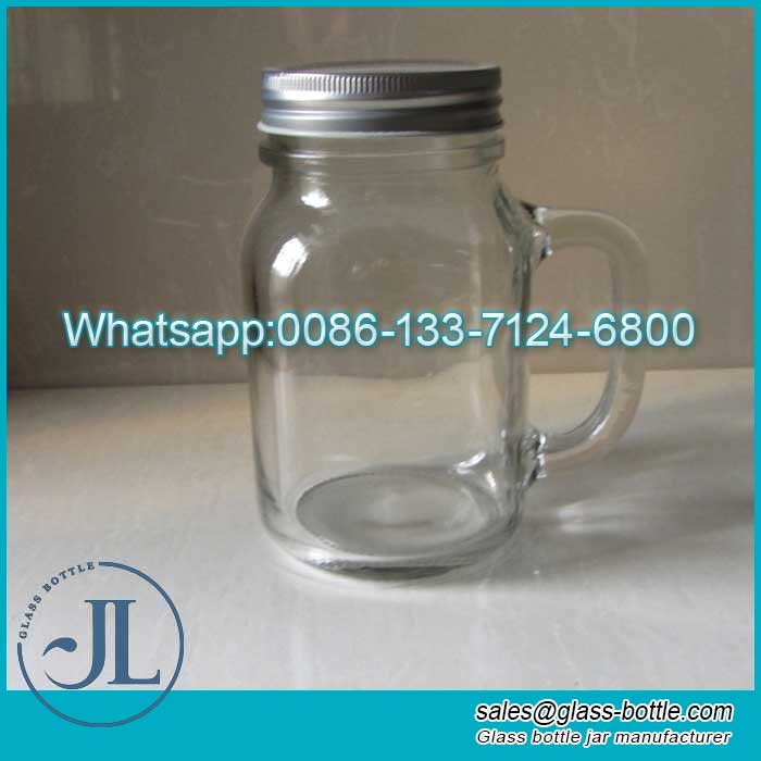 8oz drinking glass mason jar with Handle and Metal Screw Top