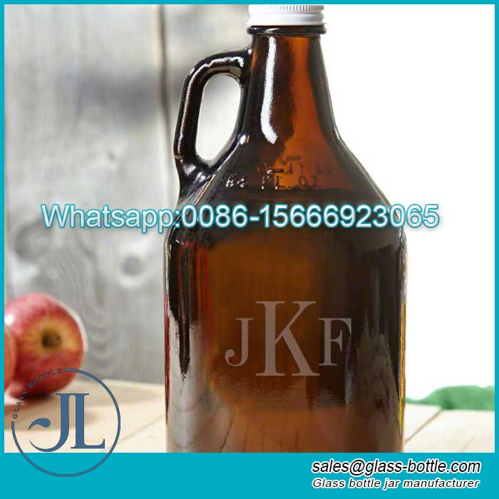 Amber Glass Growler Jug with Lids and Handle for Beer & Brewing