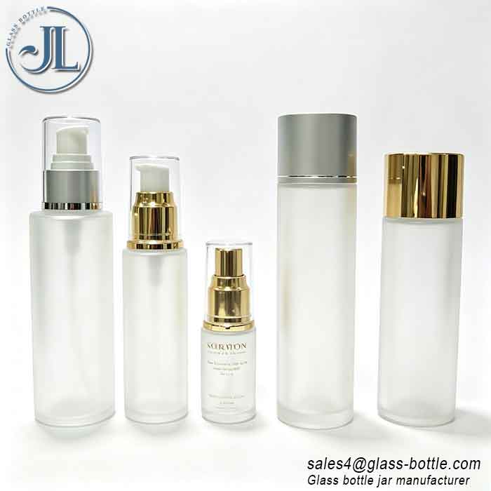 Multi Size Frosted Glass Cosmetic Pump Bottle with Electroplated Cap