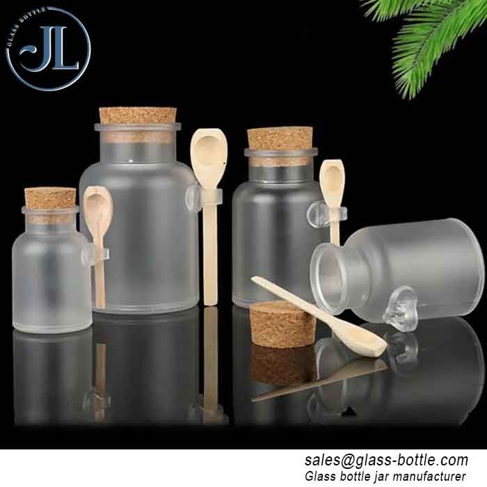 Frosted ABS empty bath salts glass bottle with spoon