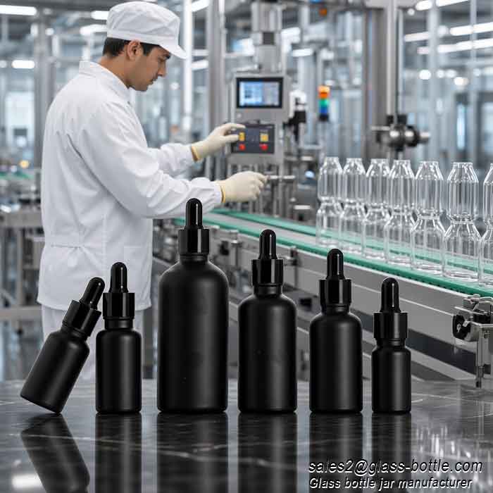 100ml facial oil black glass bottle with black droppers