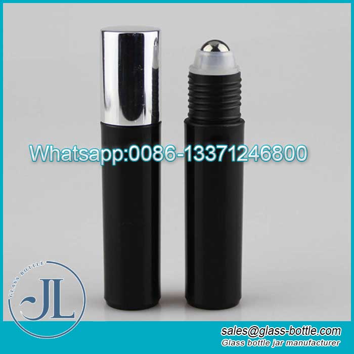 10ml black roller glass bottle with metal ball