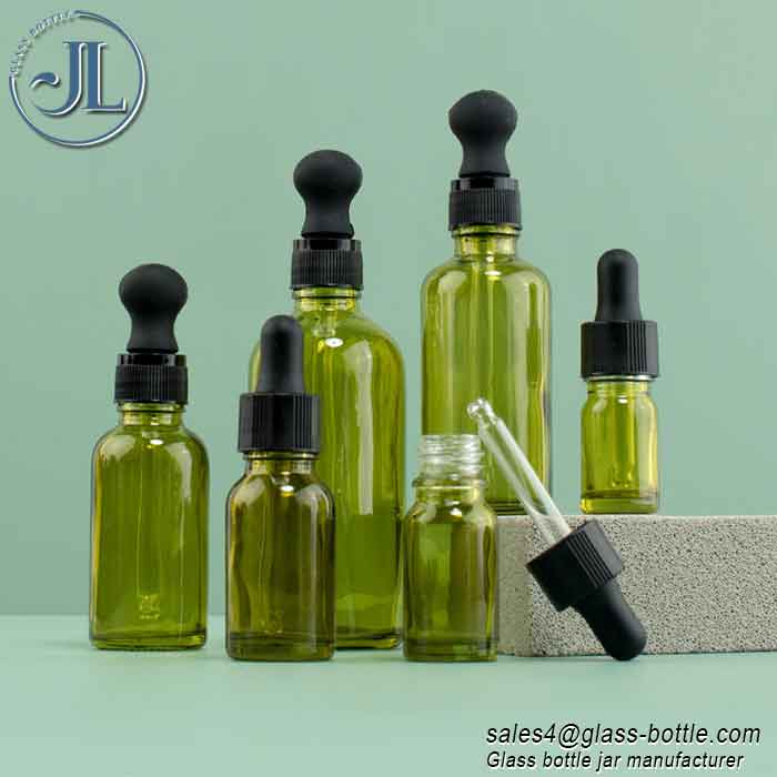 Olive Green Hair Oil Glass Dropper Bottle
