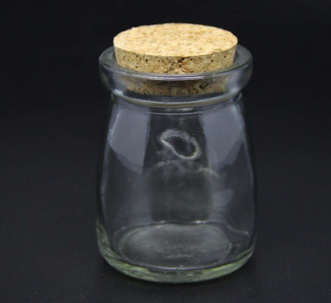 mini clear round pudding glass corked jar
