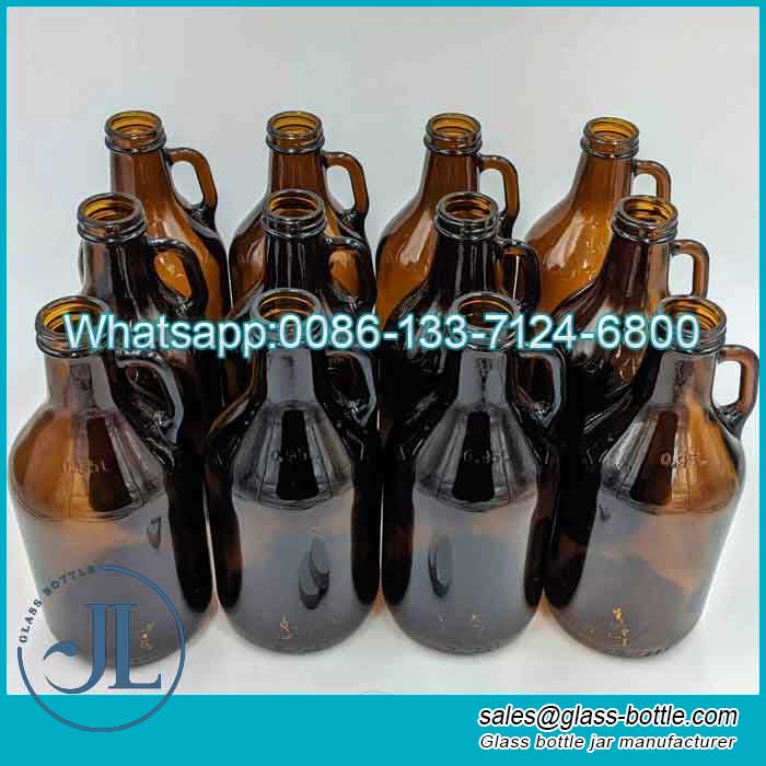 64oz amber glass growler with screw lid for beer