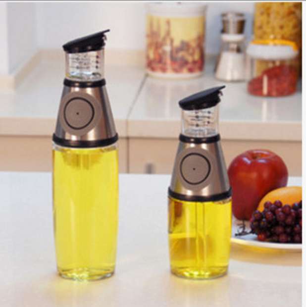 500ml Olive Oil Vinegar Press Measure Kitchen Glass Bottle Dispenser