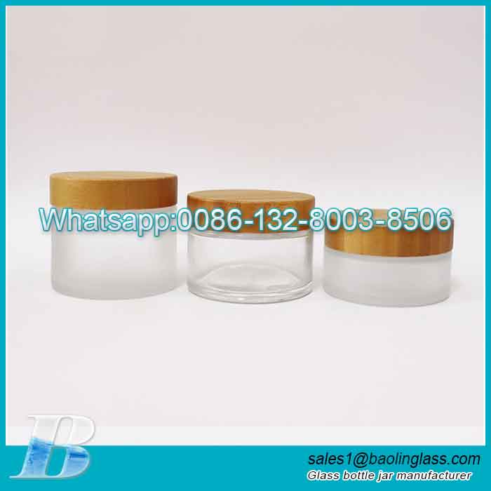 100ml/100g frosted cosmetic jar with bamboo lid