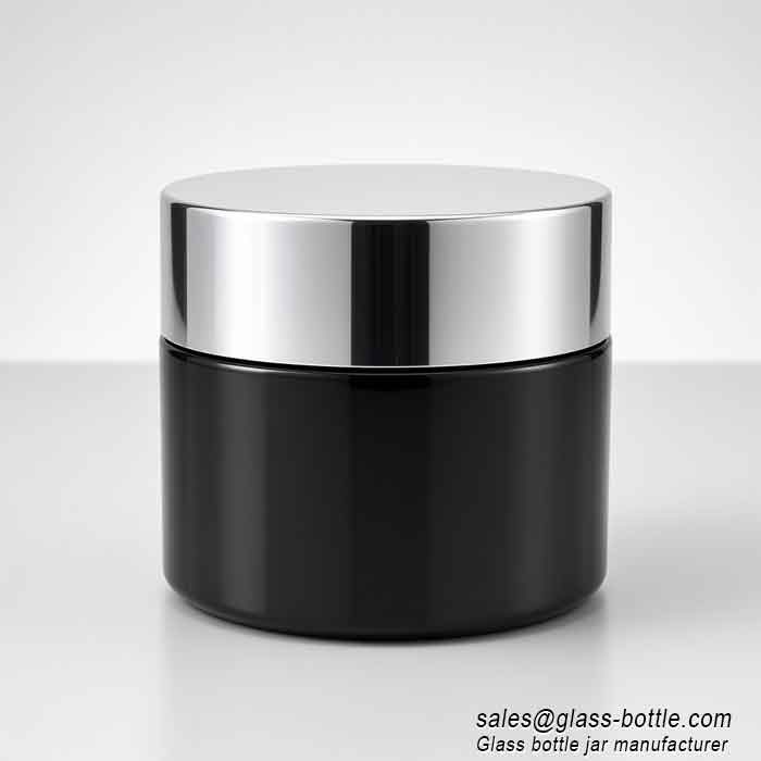 100ml skin care cream black glass jar with gold lid