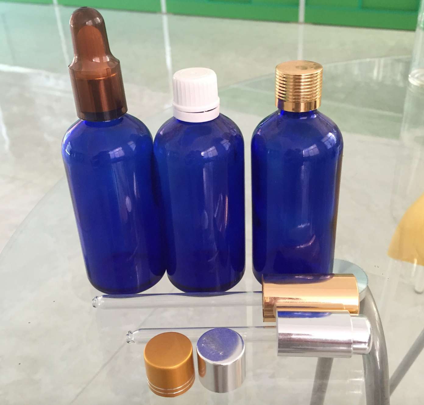 100ml round blue essential oil dropper glass bottle for e-liquid