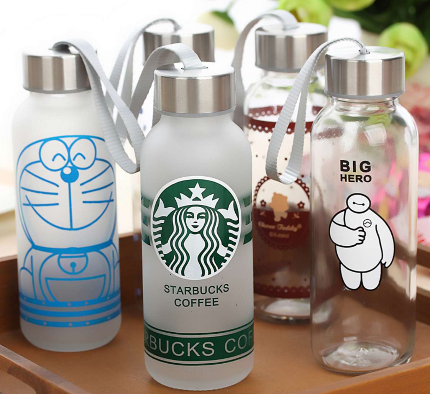 custom promotion logo 300ml starbucks coffee glass bottle