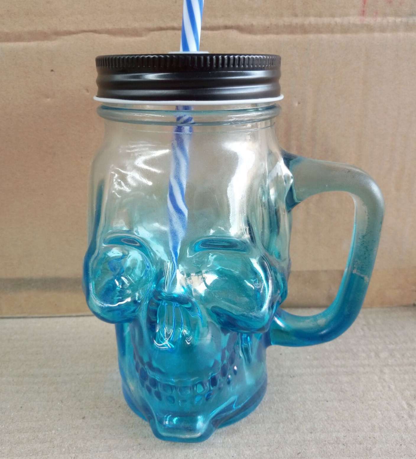 16oz 500ml skull shape beer glass mason jar