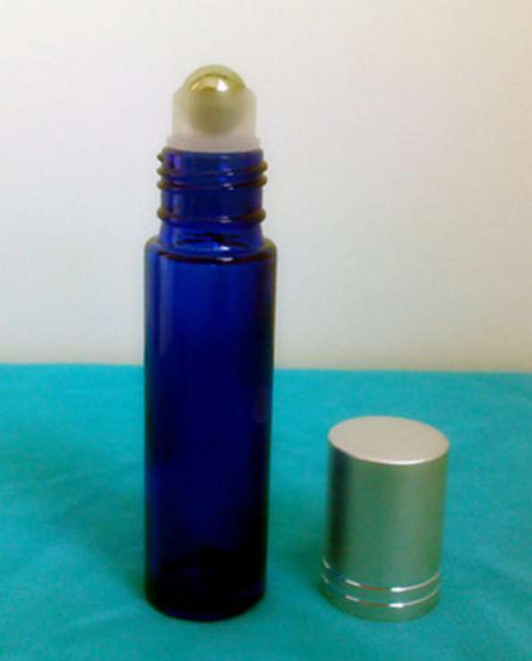 10 ml blue cobalt glass bottle with stainless steel roller ball