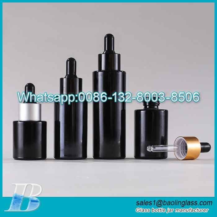 20ml 30ml 60ml Black Cylinder Serum Dropper Glass Bottle