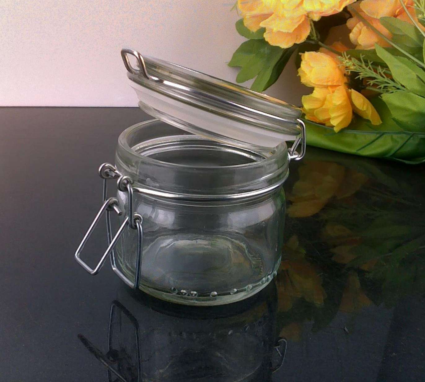 200ml clip lid top dessert glass jar glass canister