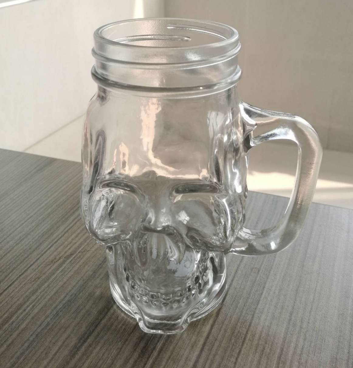 glass skull mason jar with handle