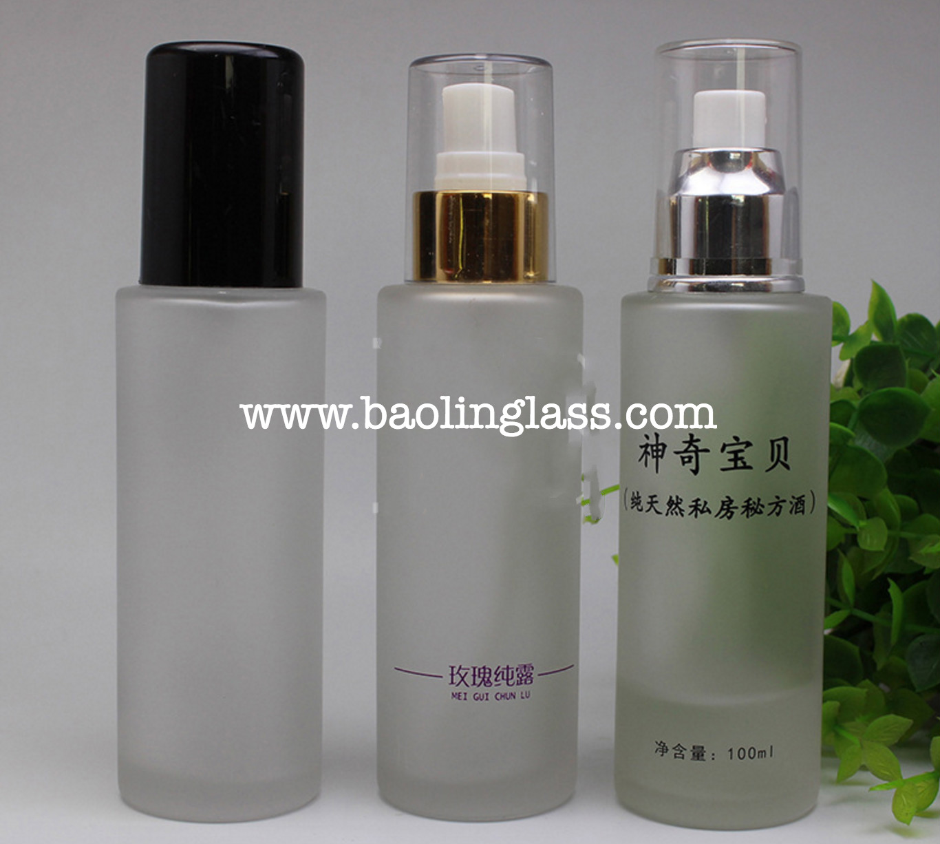 100ml lotion skin milk frosted glass bottle with pump sprayer