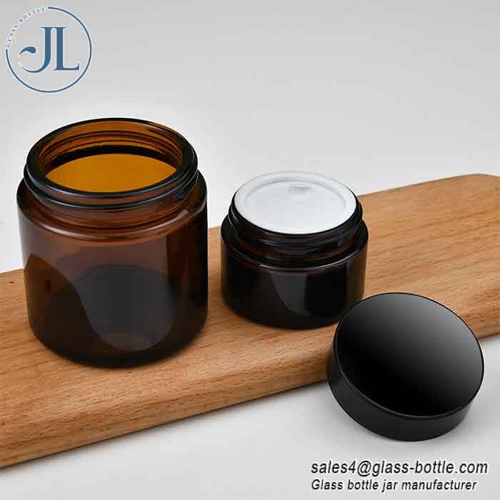 50g Amber Jars for Skincare with Inner Liners and Black Lids