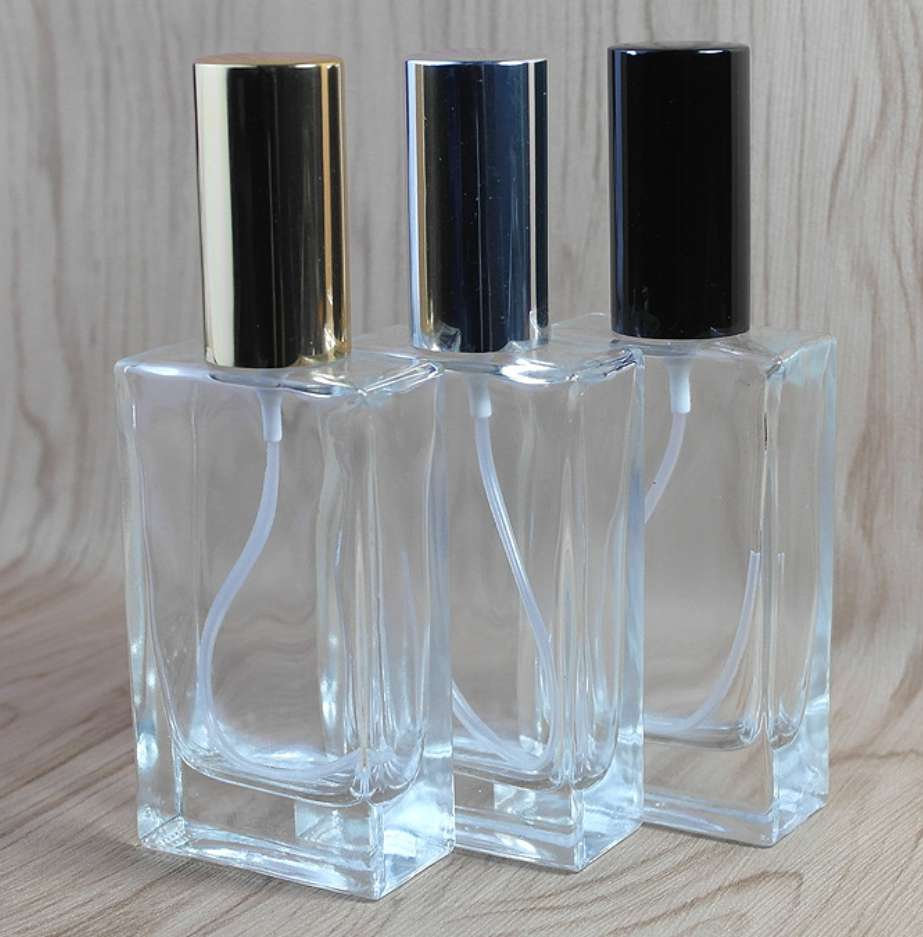 50ml square glass perfume bottle with silver cap