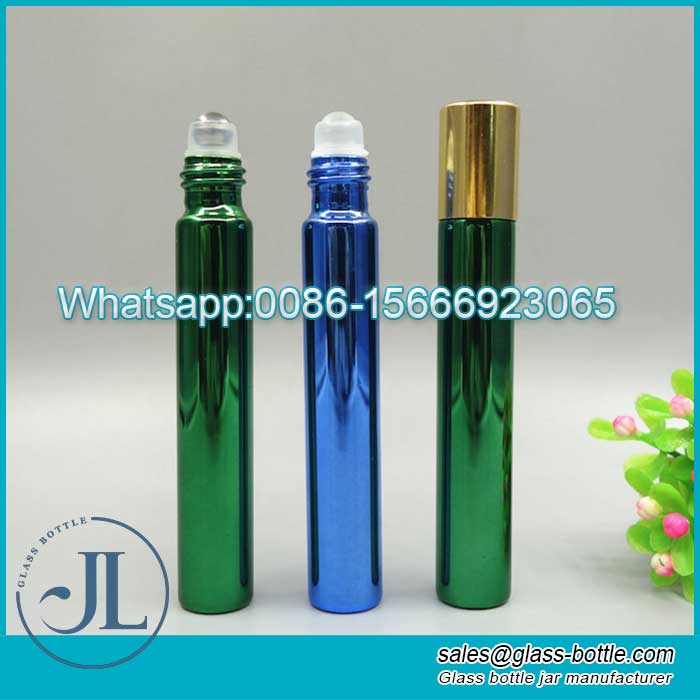 Refillable Electroplated Colorful Empty Roller Ball Bottle for Essential Oil