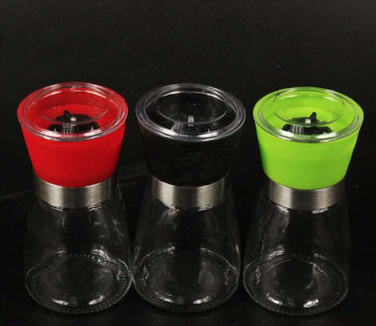 Hot sale clear pepper grinding glass bottles with grinders