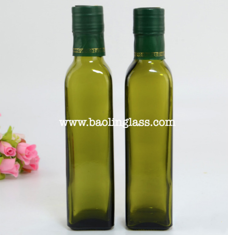 250ml Customized green olive oil glass bottles with screw lid