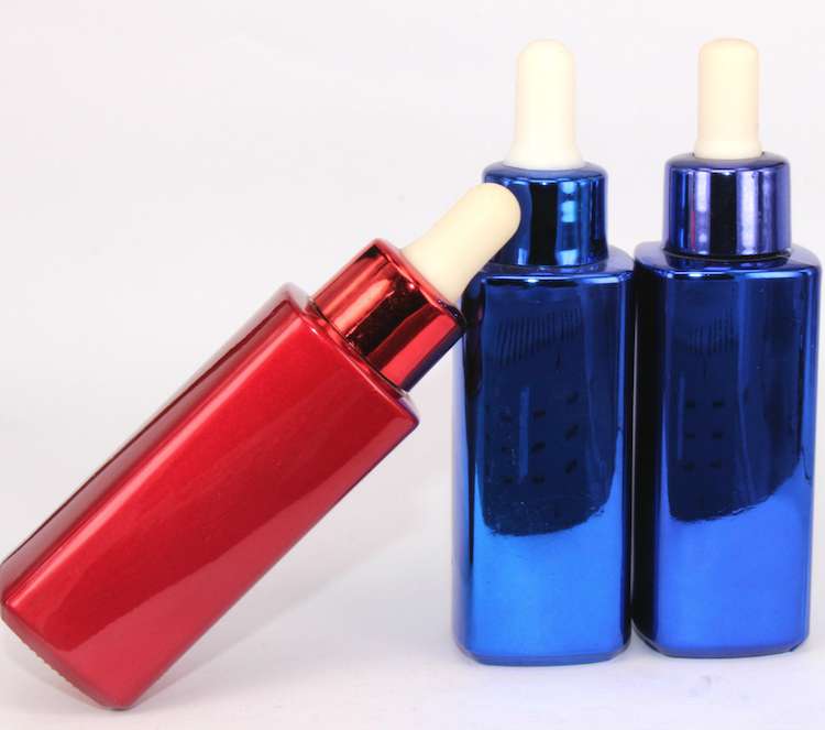 1oz 30ml red blue uv coating square glass dropper bottle