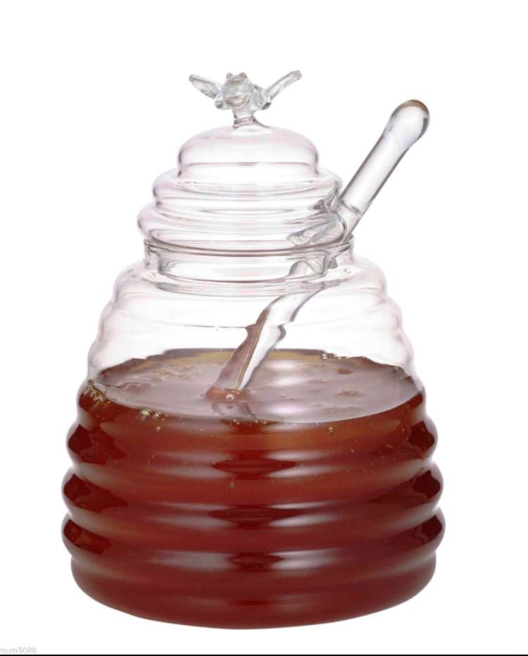 Honey pot with dipper bee glass container jam syrup jug