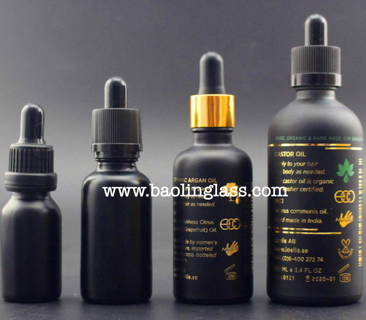 1oz 30ml black serum oil glass dropper bottle