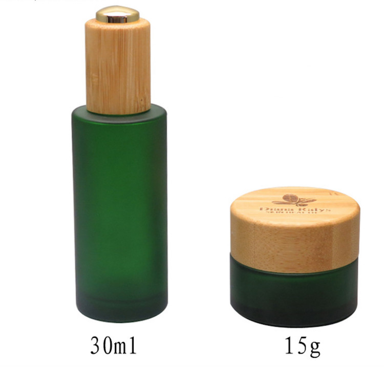 Luxury 15g 30ml green color cosmetic serum jar emulsion bottle