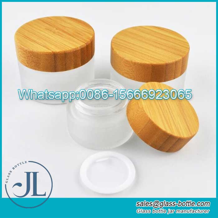 100ml frosted cosmetic glass jar with bamboo lid