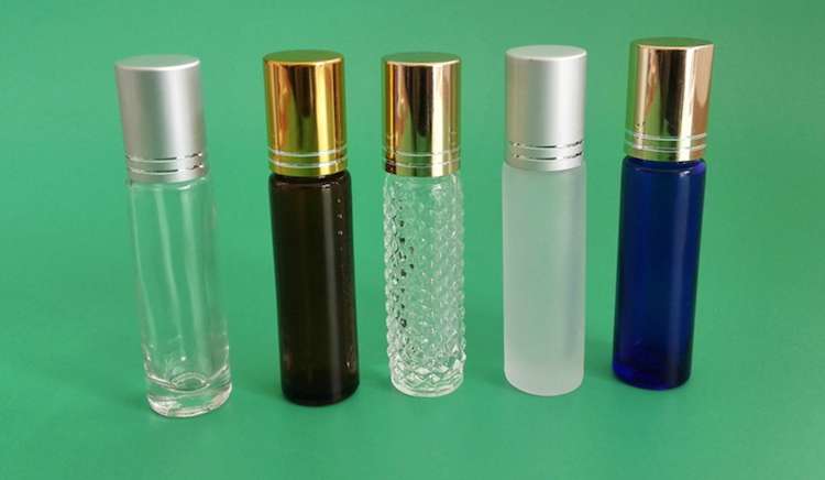 10ml roller on amber/blue/clear/frost glass bottle