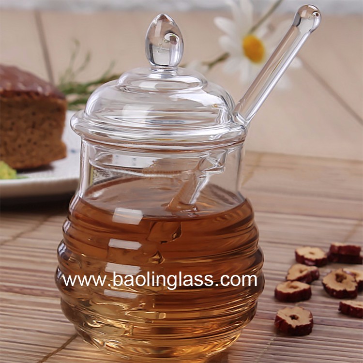 Wholesale glass bee hive honey pot with dipper