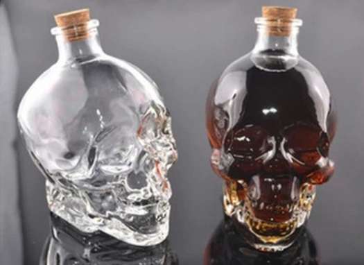 400ml skull glass vodka wine bottle with cork lid