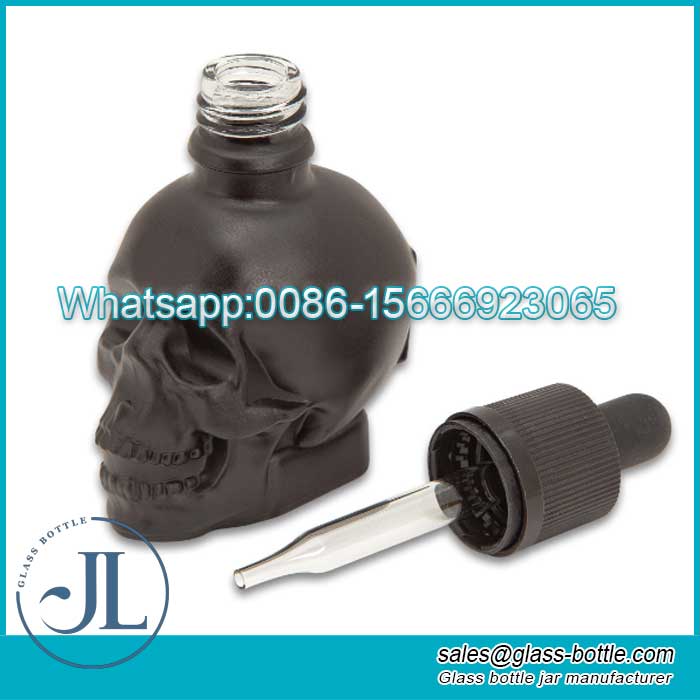30ml black Skull Head Dropper Glass Bottle With Childproof Cap