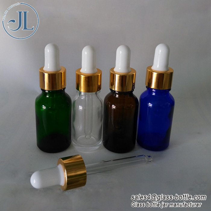 Boston Round Cobalt Blue Amber Primary Color Stained Glass Dropper Bottle