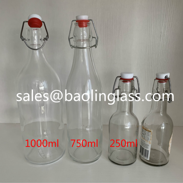 750ml clear glass bottle with swing lid