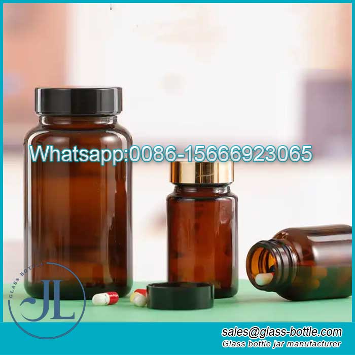 150ml Amber Capsules & Pill Bottle with aluminum gold or silver lid