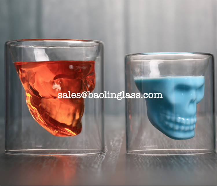Skull double glass shot cut glass cup