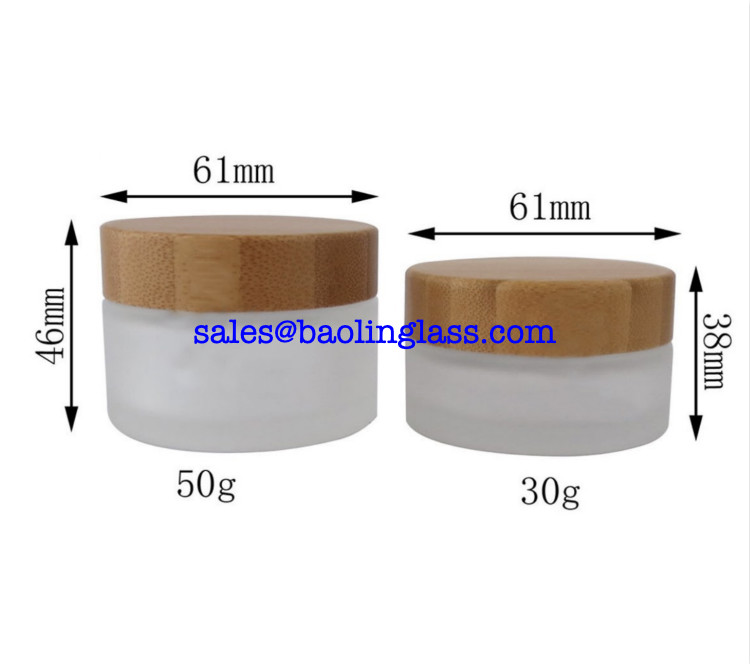 50ml 100ml Environmental Bamboo Lid Frosted Glass Bottle Cream Jars