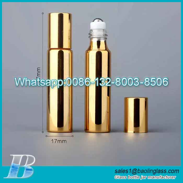 5ml 10ml Empty Refillable Gold UV Coating Glass Essential Oil Roller Bottles