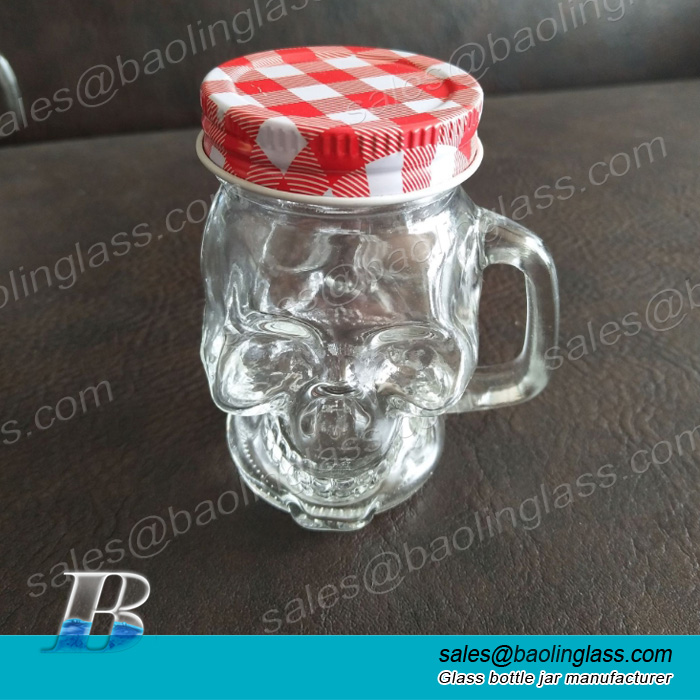 Gear Skull Shot Glasses Mason Jar with Lid and Handle Novelty Shot Glass 3 oz