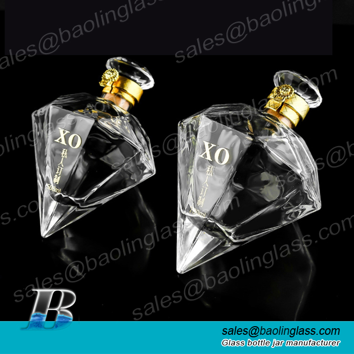 500ml 750ml Diamond shape vodka xo liquor Tequila rum glass bottle