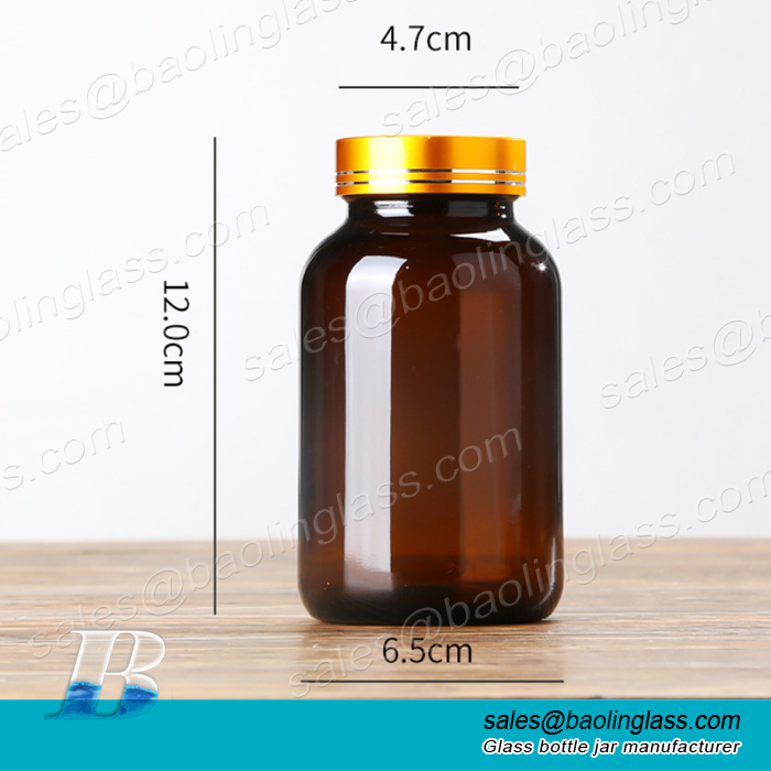 200ml amber capsule/pill wide mouth glass bottle