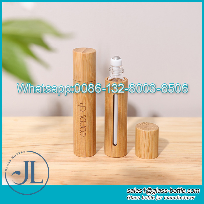Natural 10ml Bamboo Wood Essential Oil Roller Bottle with window