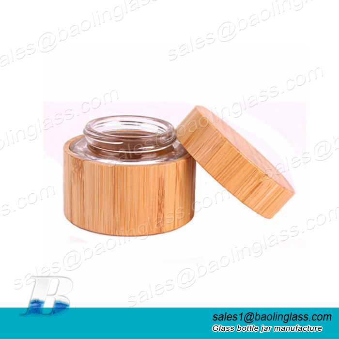 Cosmetic Cream Jar, 1.75OZ/50ML Clear Glass Jar Face Cream Storage Bottles With Bamboo Body And Lids